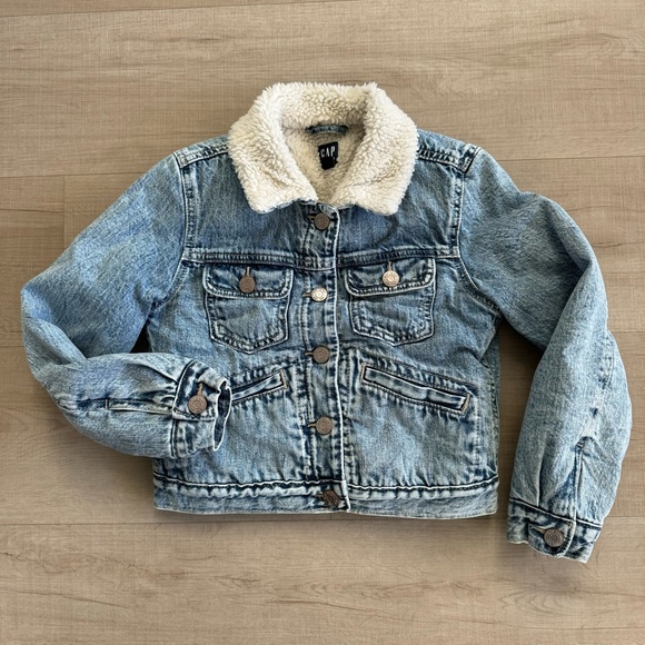 Girls Gap Sherpa Lined Denim Jacket, Medium - Picture 1 of 14
